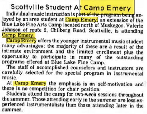 Camp Emery YWCA - Aug 1977 Article